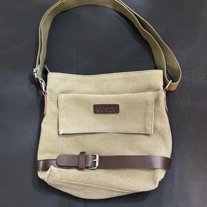 GUSTT Canvas Messenger Bag Khaki Brown Trim Adjustable Shoulder Crossbody Bag